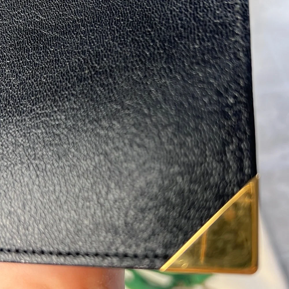Auth. Dunhill Black Leather Long Bifold Wallet Card Bill holder 4” x 7.5”